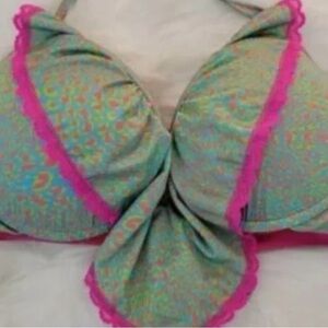 RaRe VTG Y2K PiNUP BEACH BUNNY PUSHUP Flounce Ruffle Ditsy Floral Bikini Top M